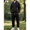 New, Autumn/Winter, Men's, Velvet Hoodie, Fashion, Hoodie, Zipper, Multi Pocket, Work Pants Set