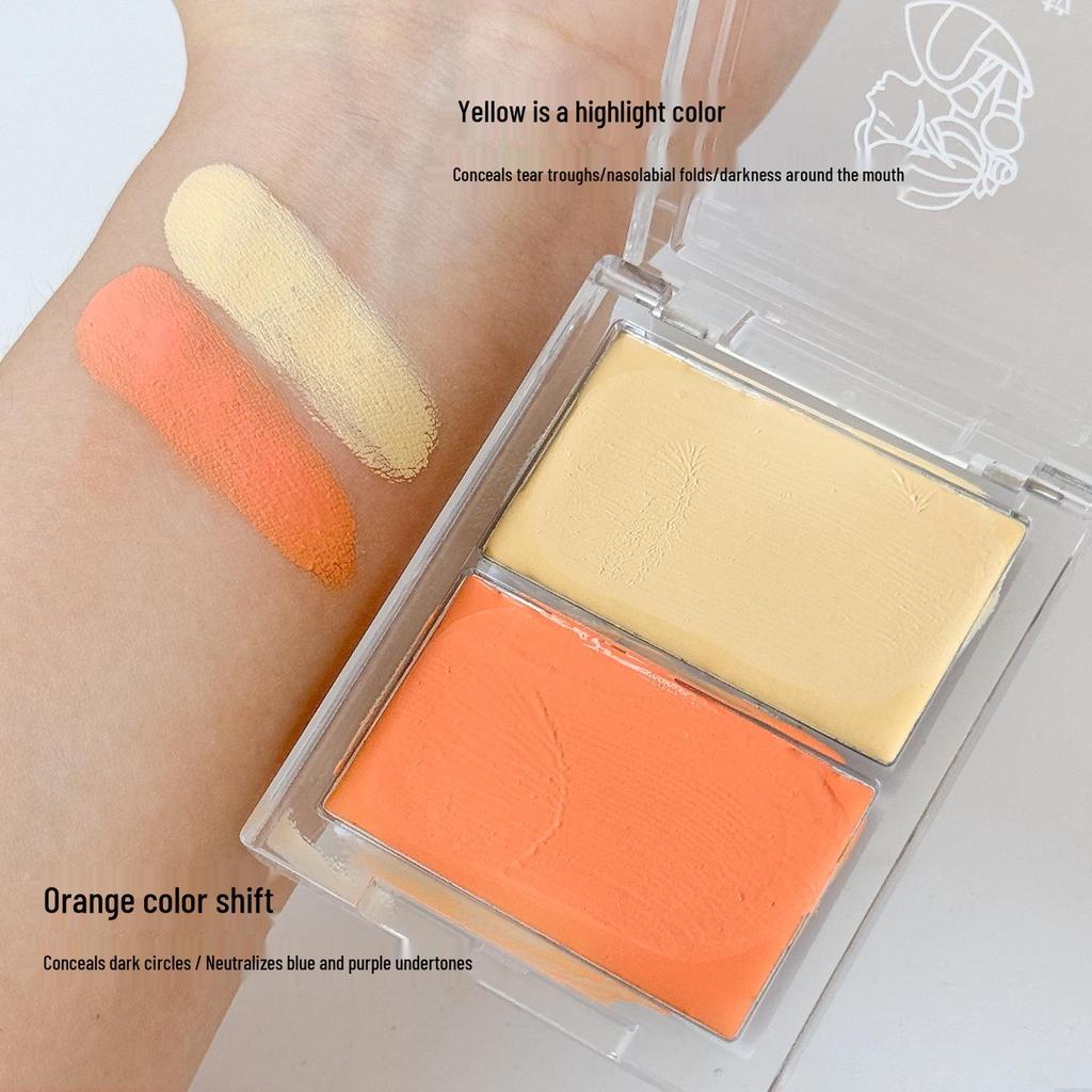 Ruili Ruela Dual-Color Concealer: Yellow-Orange Cream for Dark Circles, Tear Troughs & Nasolabial Folds; Brightens Skin Tone.