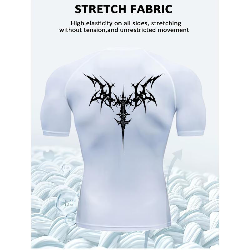 Mens Compression Short Sleeve T-Shirt Black Tribal Symmetry Graphic High Elasticity Stretch Fabric Gym And Running Athletic Top