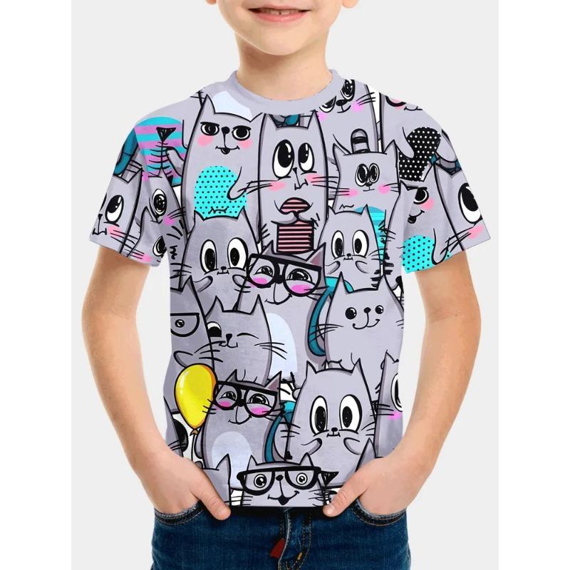 T-shirt Estiva per Bambini con Stampa 3D Girocollo Moda Versatile Traspirante Tendenza Casual