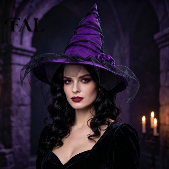 Costume Accessory for Role Play Halloween Witch Hat Women, Gothic Mesh Rose Flower Versatile Dark Style Photo Shoot Wizard Costume, Cosplay