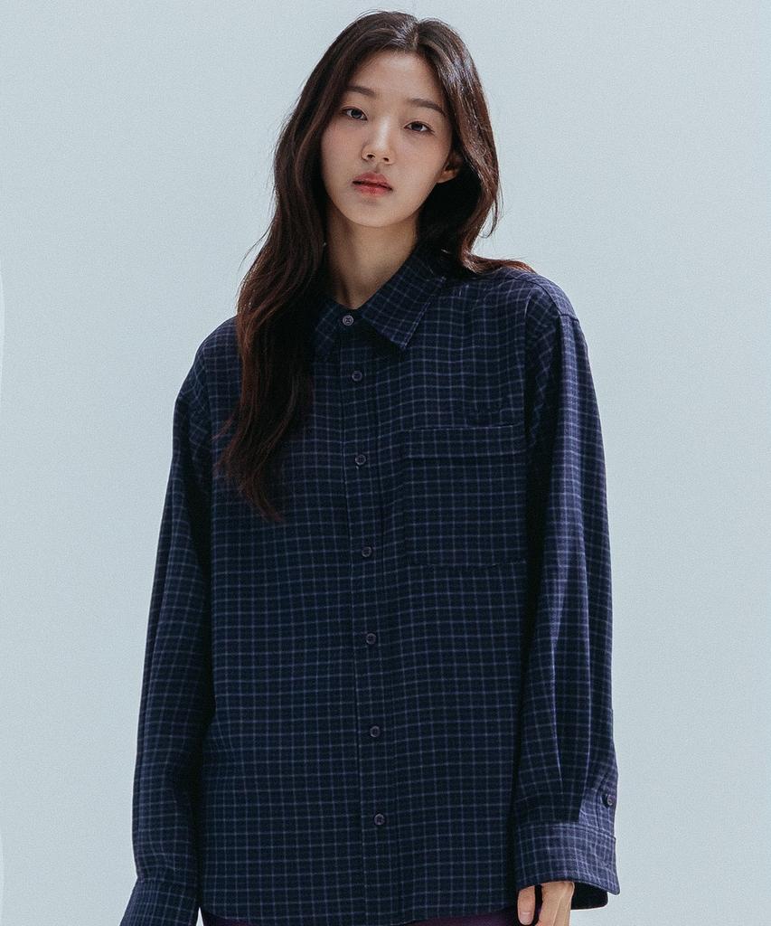 ANNEHEARTS Drape Square Check Shirt_Navyblack
