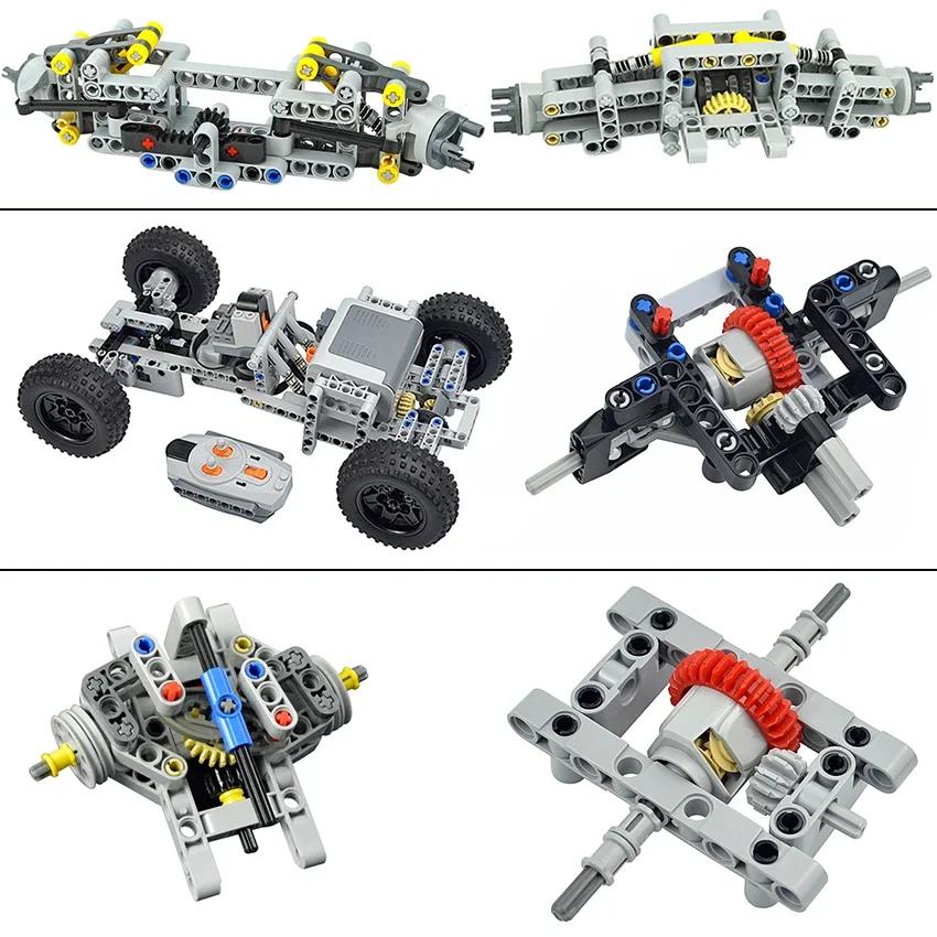 MOC High-Tech Drive Car Front Back Suspension Steering System Differential Kit Compatible Servo Motor Building Block Toy Brick