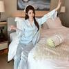 1011 Spring and Summer New Pajamas Women's Long-sleeved Trousers Home Suit Fairy Wind Lace French Ice Silk Home Suit