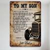 Vintage Father To Son Metal Tin Sign with Classic Car Illustration Rustic Aged Metal Plaque for Dad Gift Home Decor Man Cave Wal