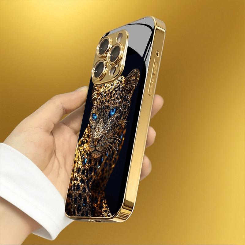 Custodia per Telefono in Vetro con Stampa Leopardata Metallica Oro Diamante Per iPhone 17 Pro Max 11 12 13 14 15 Pro 16 15 Plus 17Air 16E Cover
