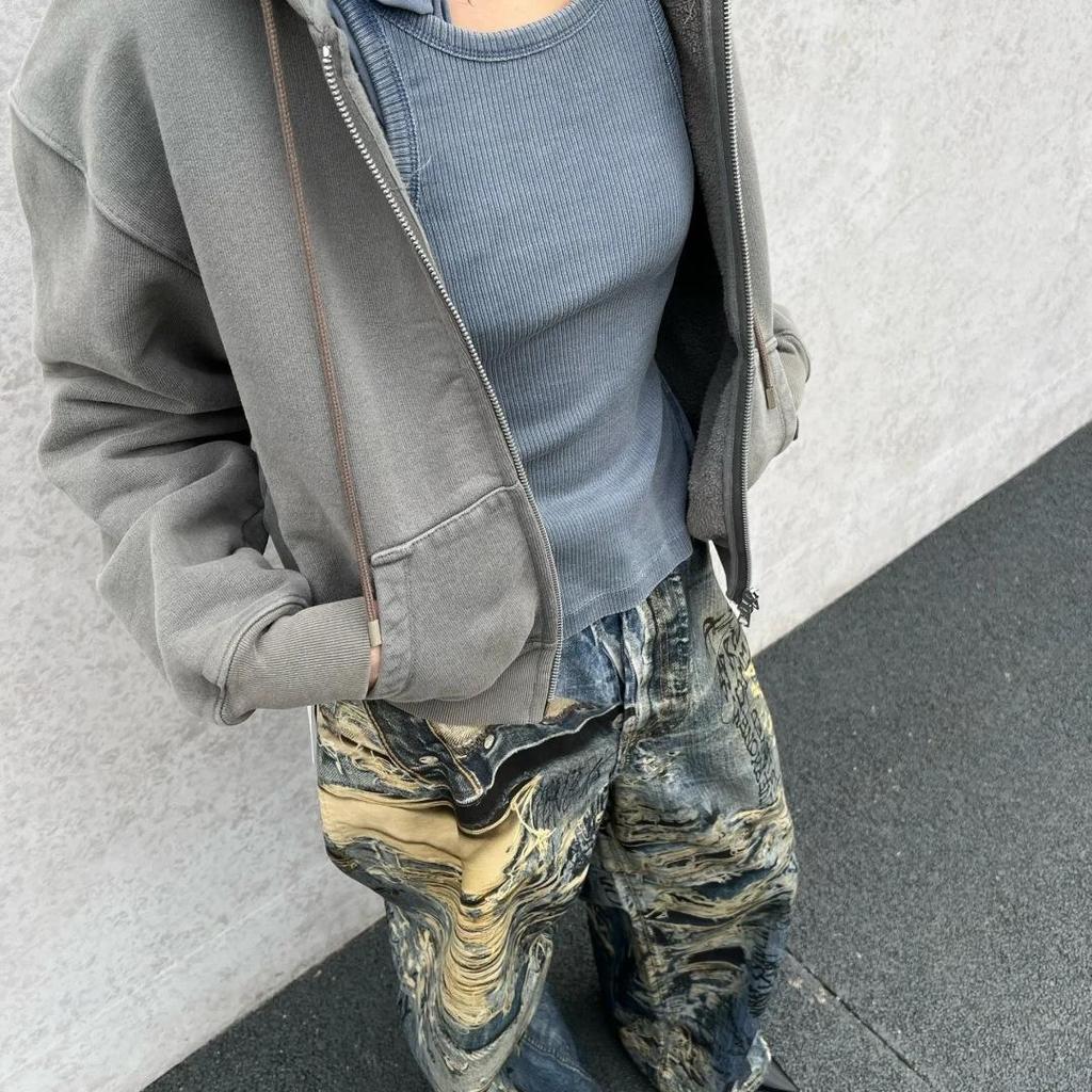 2025 High Street Distressed Handbemalte Graffiti Weitbeinige Jeans für Damen - 3D-Druck, Gewaschen, Frühling Stil