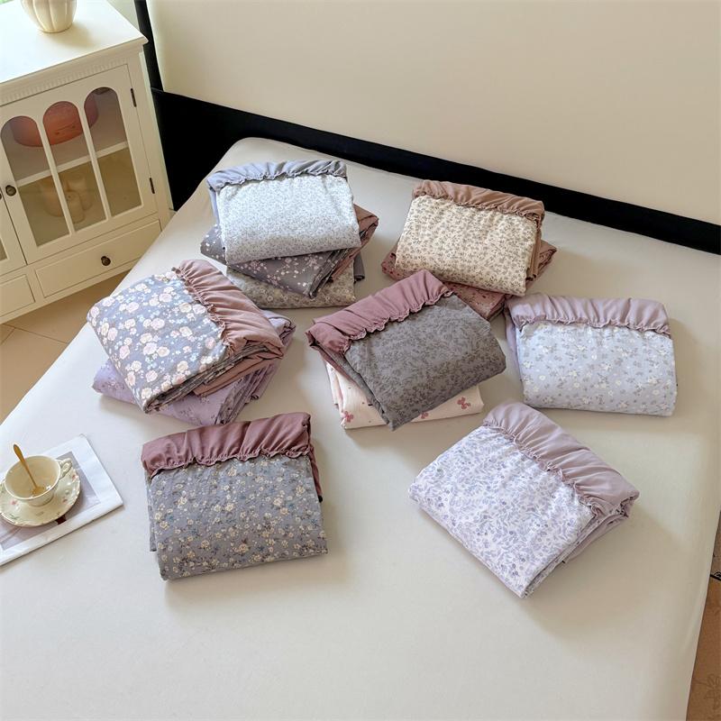 3pcs Bedding Simple Flower Bed Skirt With Pillowcases Wedding Bedspread Bed Sheet Mattress Cover Full Twin Queen King Bedsheets