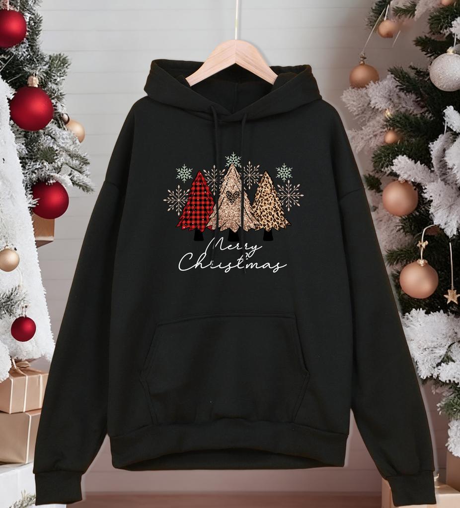 Merry Christmas Leopard Plaid Trees Printing Hoody Men All-Match Autumn Sportswear Casual Fleece Unisex Hoodies Loose Streetwear