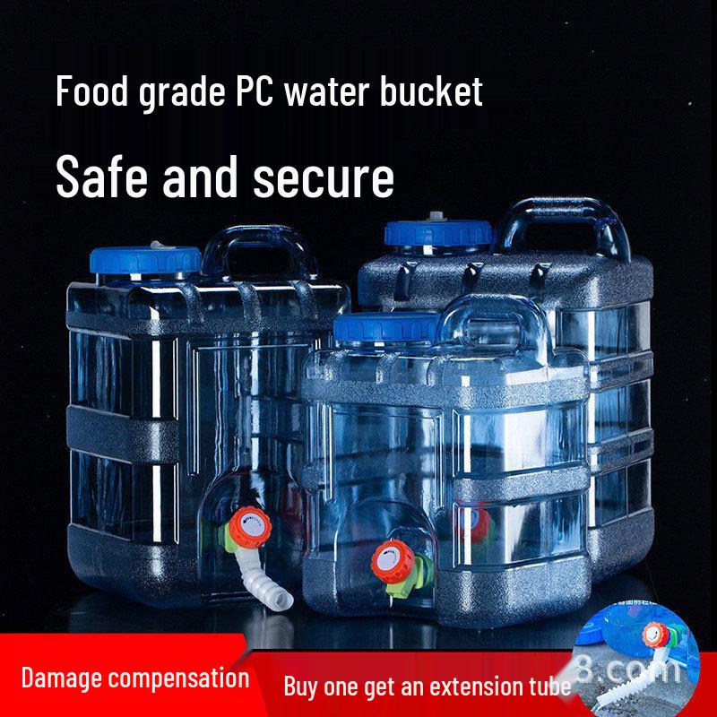 Portable Self-Driving Water Storage Bucket with Faucet - Food-Grade PC Plastic for Outdoor and Car Use