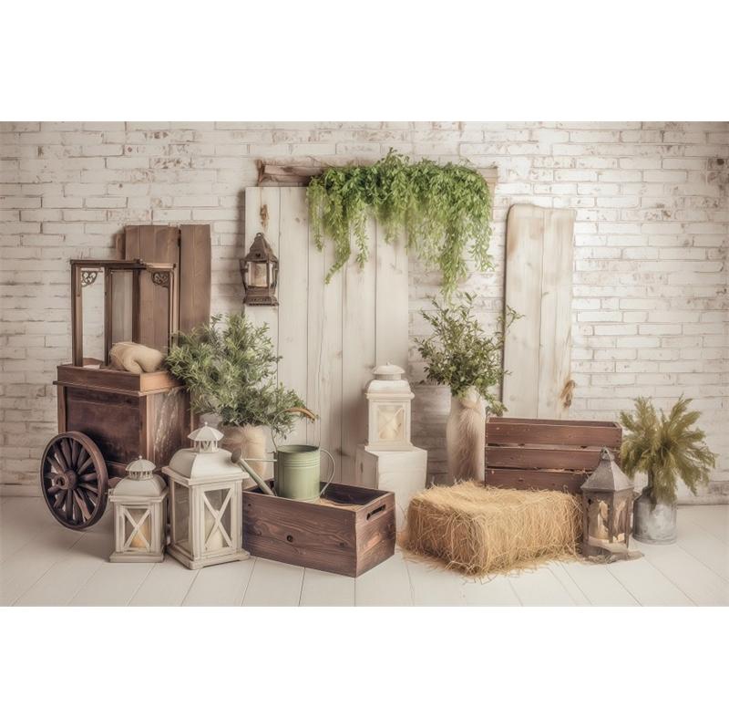 Weiße Holztür Scheunen Fotografie Kulisse Westliches Thema Heuhaufen Kranz Kinder Familienporträt Hintergrund Fotostudio Requisiten
