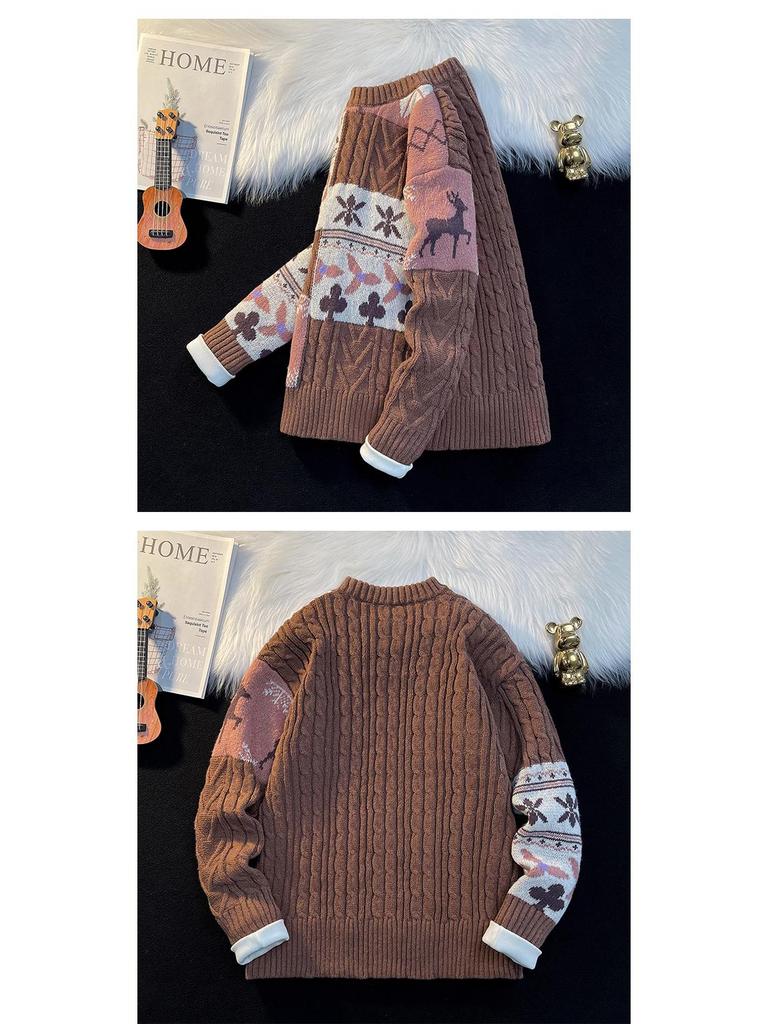 Men's Retro Patchwork Loose Knit Sweater - Winter Base Layer Outerwear