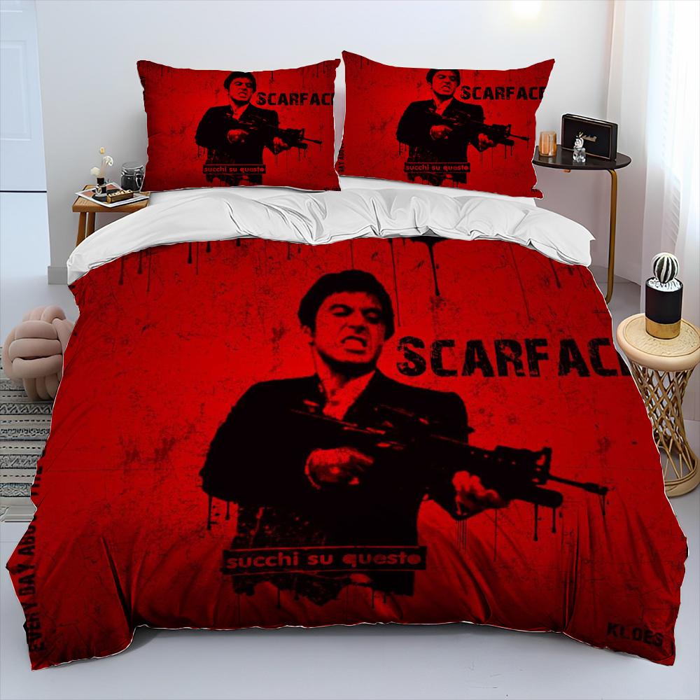 Film Scarface Tony 3D-Druck Bettdecke Bettwäsche-Set, Bettbezug Bett-Set Steppdeckenbezug Kissenbezug, King Queen Größe Bettwäsche-Set Kind