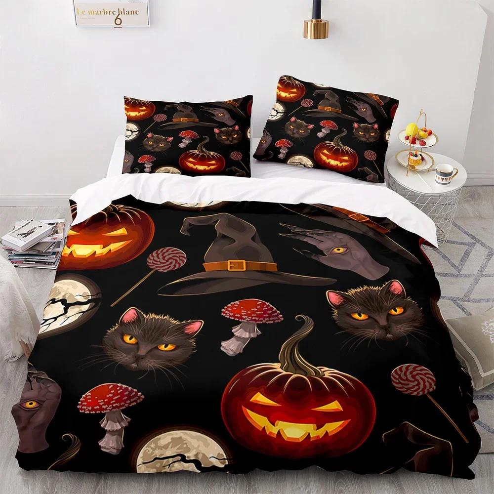 Halloween Bat Full Moon King Queen Duvet Cover Black Horror Night Bedding Set Kids Cartoon Quilt Cover Polyester Comforter Cover