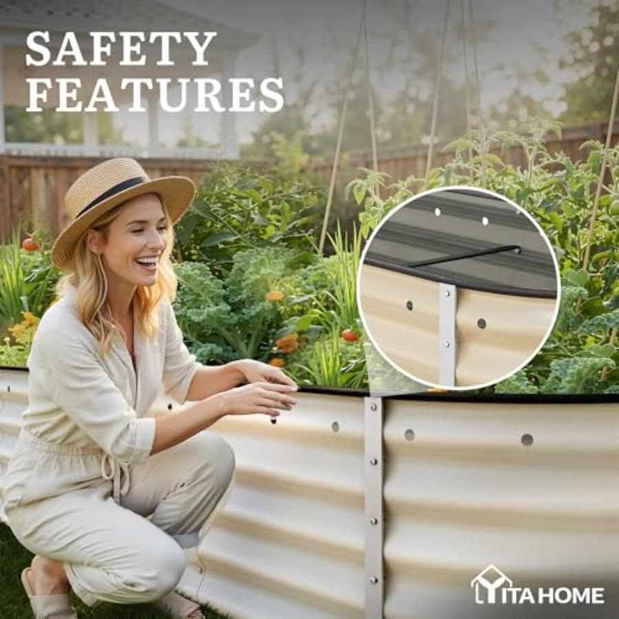 17 Tall 9 in 1 Large Raised Garden Bed Kit 8x2x1.4ft Galvanized Metal Planter Box with Gloves Safety Rubber Outdoor Above Groun