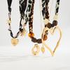 Sweet And Cool Spice Girl Leopard Print Silk Scarf Flannel Necklace, Exaggerated Metal Big Love Pendant Collarbone Chain