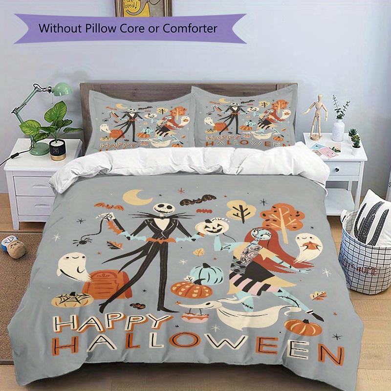 3pcs Happy Halloween Jack & Sally Quilt Set Soft and Comfortable Bedroom, Guest Room and Dorm Decor Bedding Set B041