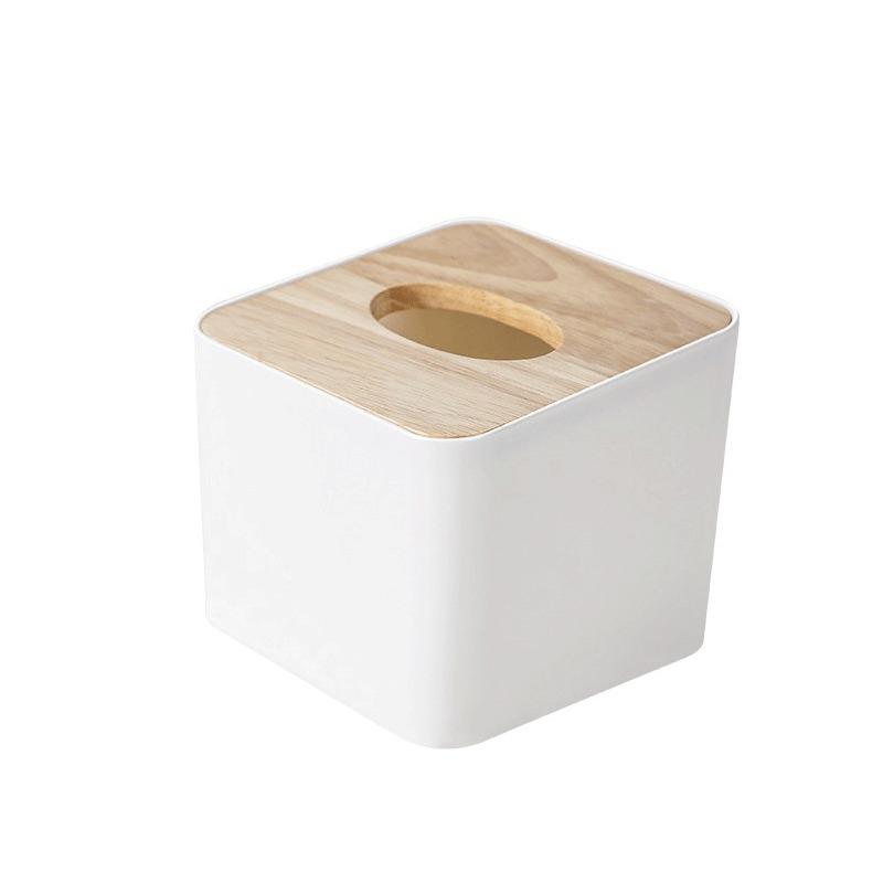 

Square Tissue Box Cover Toilet Paper Box with Wood Cover Napkin Holder Case Simple Stylish for Home Space-Saving Organized белый