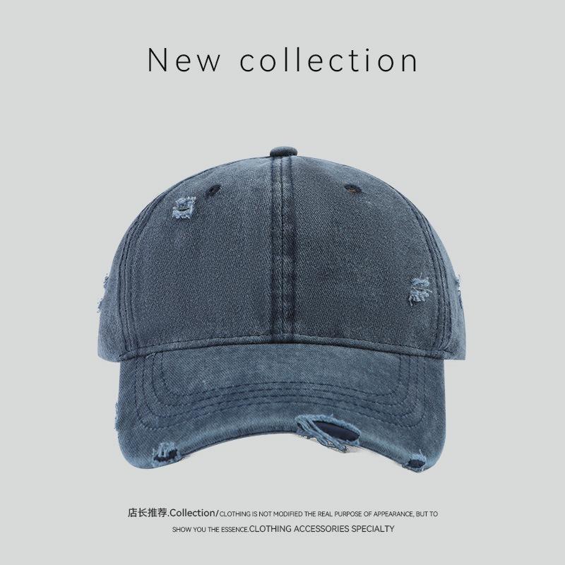 Washed Hole Baseball Cap Fashionable Versatile Retro Solid Color Embroidery Casual Simple Sunshade Cap