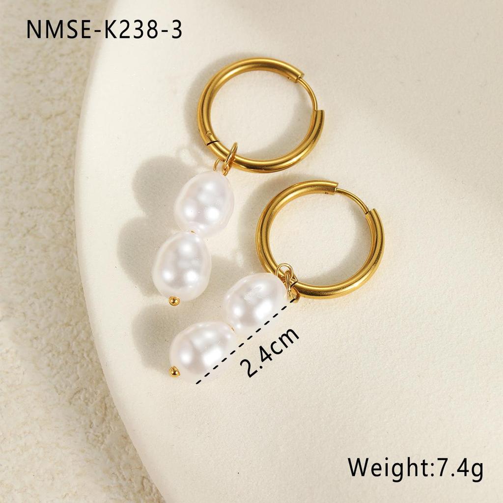 Elegant Baroque Faux Pearl Stainless Steel Layered Bracelet Earrings Set