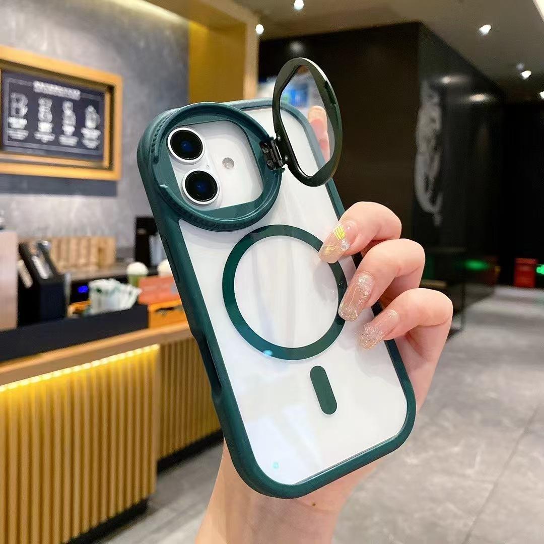 

Applicable iPhone17Promax round mirror holder magnetic suction mobile phone case Apple 16 flip lens case IPhone11promax зелений