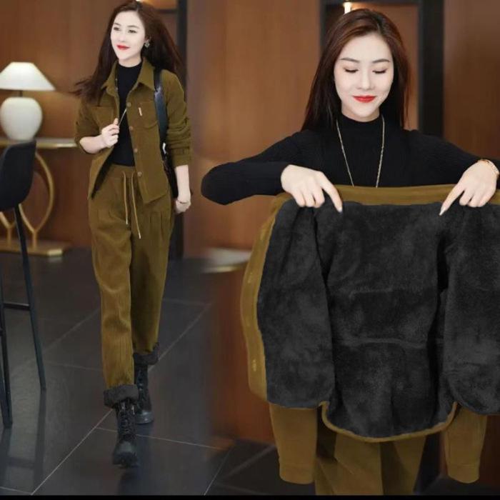 Petite Women's Stylish Autumn/Winter Two-Piece Plus Size Outfit