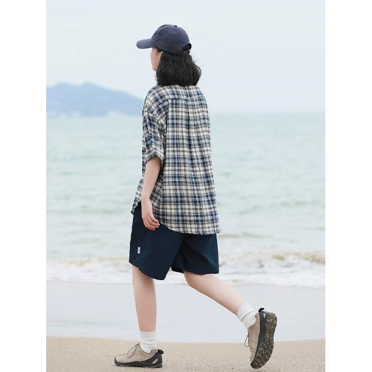 Retro Kariertes Hemd Herren Kurzärmliges Trendiges Lässiges Vielseitiges Hemd Hongkong-Stil Frühling und Herbst Rowdy Gutaussehendes Inch Jacke