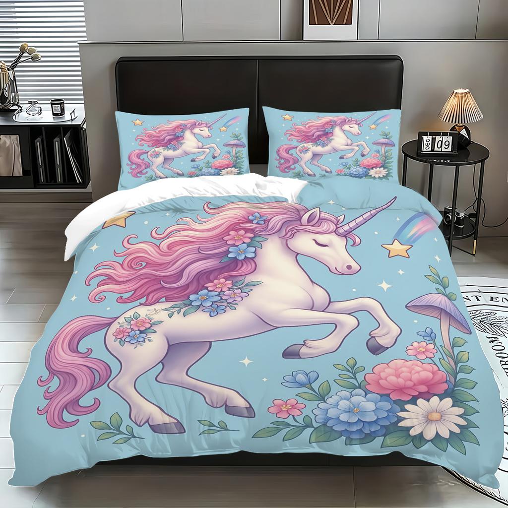 Unicorn Kids Bedding Set 3Pcs Duvet Cover & Pillowcases Bed Linen For Girls Fantasy Children'S Bed Cover Set Soft & Cute