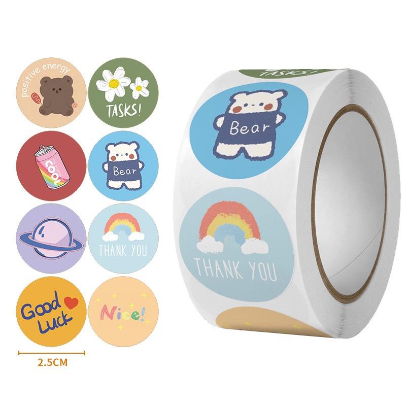 

500pcs/roll 1 inch Cute Cartoon Stickers for Gift Wrap, Envelope Closure, Small Business Office Supplies, Diy Decor