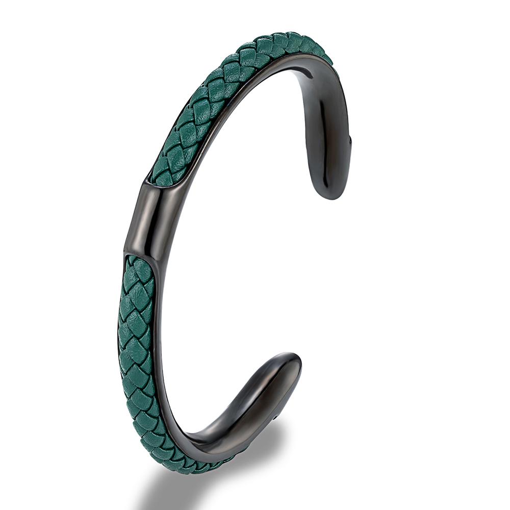 

Classic Men Stainless Steel Woven Leather Cuff Bracelet Bangles Fashion Minimalist Jewelry Pulseras Lovers Gift 58-60mm