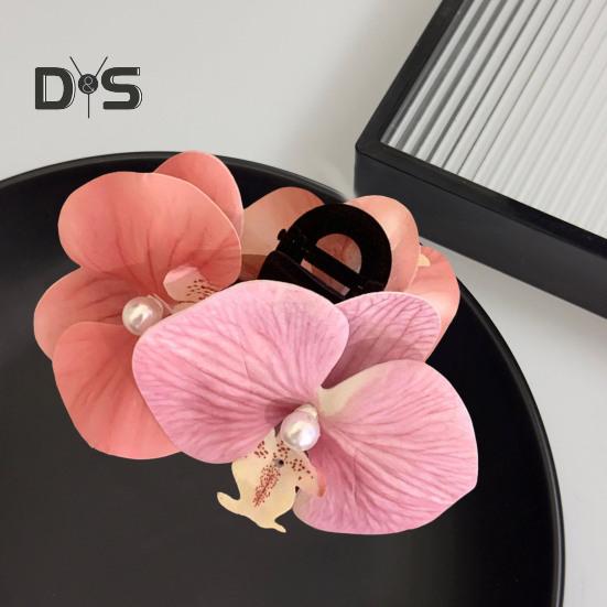 Bow Orchid Flower Decor Hair Claw Faux Pearl Inlaid Flower Hair Grip Secure Hold Back Head Hair Claw Hair Accessories