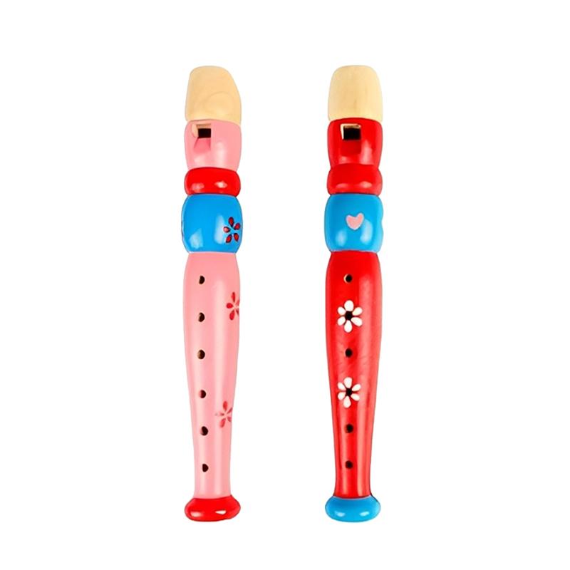 2pcs 6-hole Wooden Flute Colorful Kids Educational Learning Musical Toys Children Music Instrument Trumpet Buglet Hooter TMZ