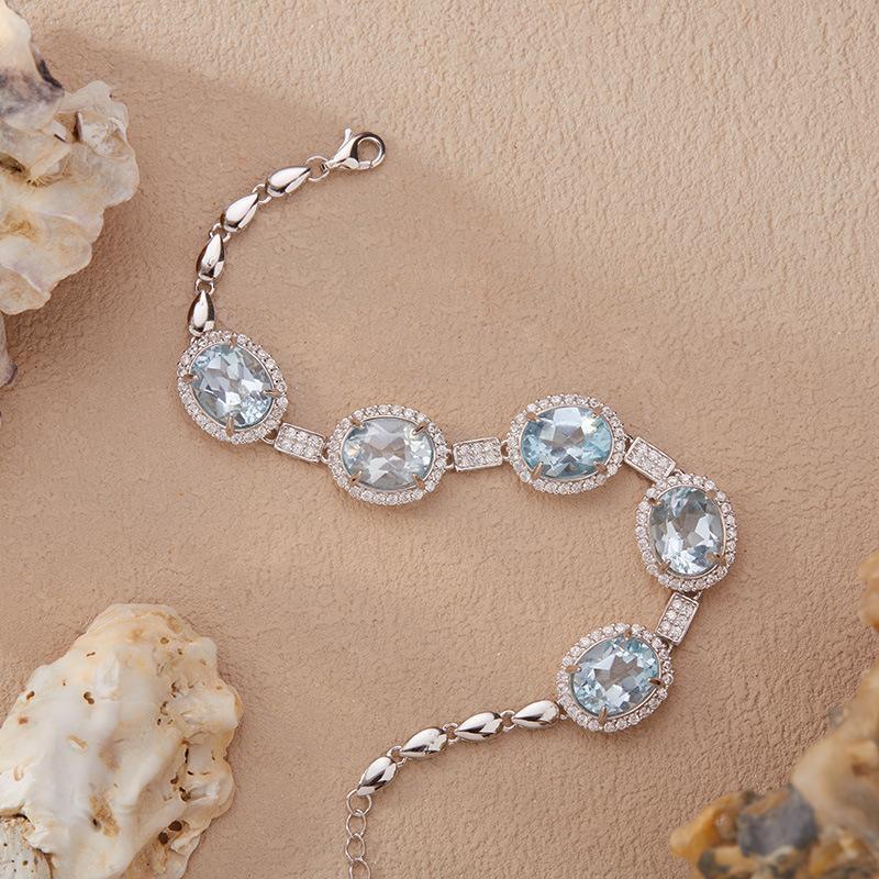 S925 Sterling Silver Color Treasure Jewelry Natural Citrine Amethyst Topaz Bracelet Women