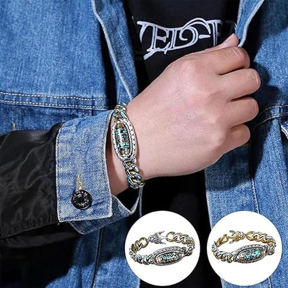 Türkis Six-character Mantra Neun-Augen Dzi Perlenarmband, Vintage Mala Perlen, Amulett Glück Glücksbringende Perlenarmbänder