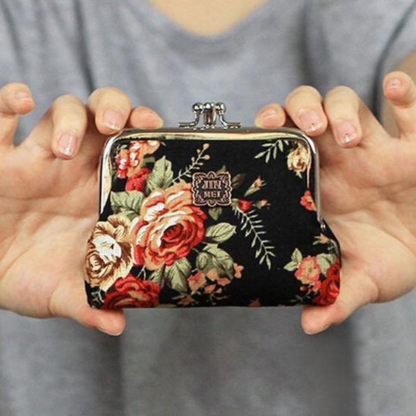 New Women Mini Clutch Flower Wallet Hasp Canvas Purse Cute Coin Holder Case Bag