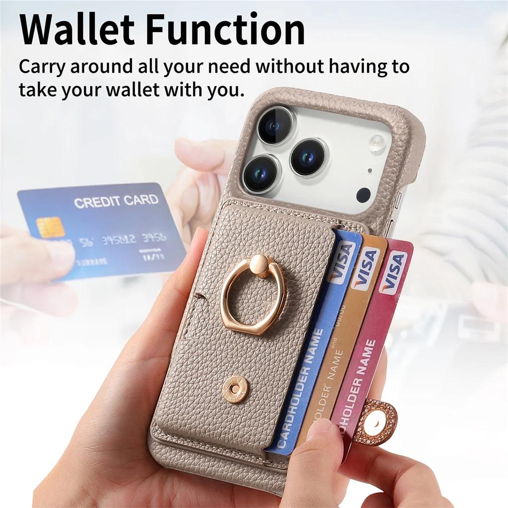 Ring Holder Cards Solt Wallet Phone Case for IPhone Air 16E 17 16 15 14 13 12 11 Pro Max Protective Leather Shockproof Cover