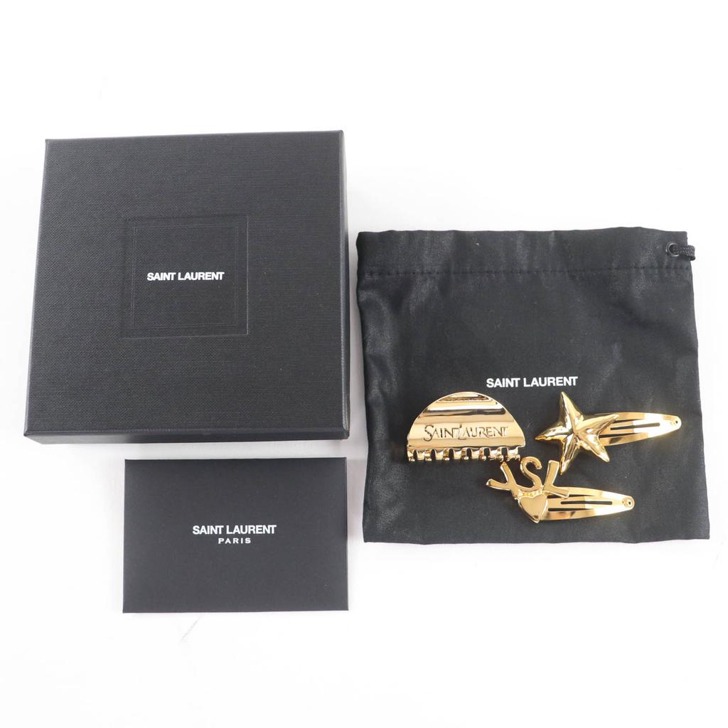Pristine SAINT LAURENT YSL Heart and Starfish Motif Hair Barrette and Logo Set Used