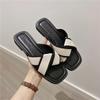 Fashion Women's Slippers and Ladies Sandals Open Toe Low Heel Outside on Beach House Black Indoor Home Slides Shoes Off White Word Flat