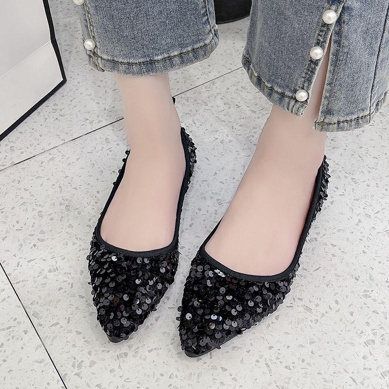 Han Board Pointed Ladyshoes Soft Sole Comfortable Sequins Temperament Versatile Flat Single Shoes Women's Fashion New