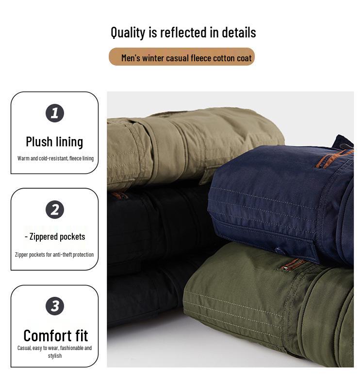 Vinterjacka för män, stor storlek, varm - Medelålders & Äldre, köldtålig, tjock bomullsytterkläder med sammetsfoder