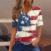 Women's T Shirt Tee Independence Day Printed Button Short Sleeve Tunic Daily Weekend Fashion Basic V- Neck Regular Top
