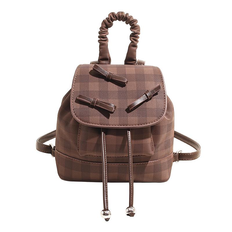 Contrasting color plaid backpack women's autumn new fashionable and cute shoulder student bag texture