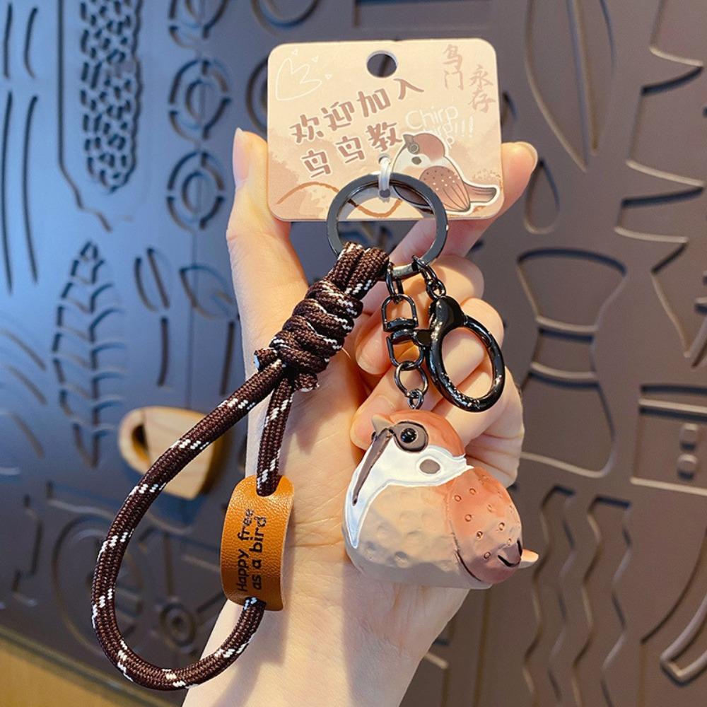 Porta-Chaves Animal Chapim Azul Cinzento Desenho Animado Pássaro Pérola Chaveiro Imitação Escultura em Madeira Chaveiro Crianças