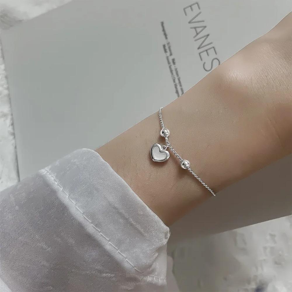 925 Silver Double Love Heart Hollow Beads Bracelet Adjustable Romantic Jewelry for Women Fashion Classic