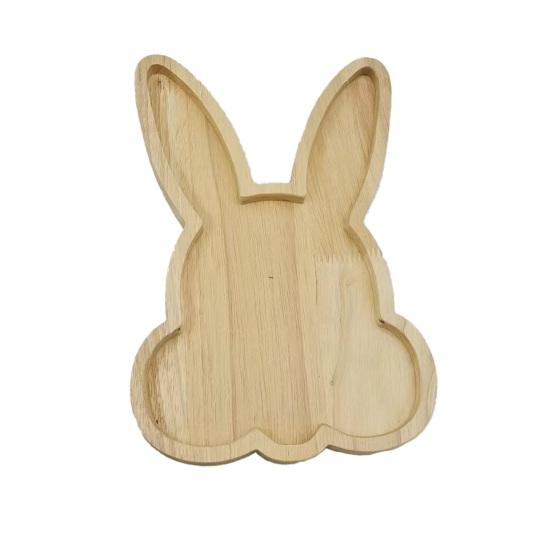Easter Bunny Serving Tray Rustic Rectangular Platter for Snacks Meals Stackable Wood Dinner Plate for Home Kitchen Party Picnic