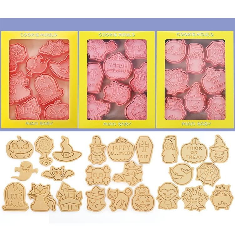 24PCS Cartoon Halloween Series Biscuit Mold PP Material Cookie Molds Push-type
