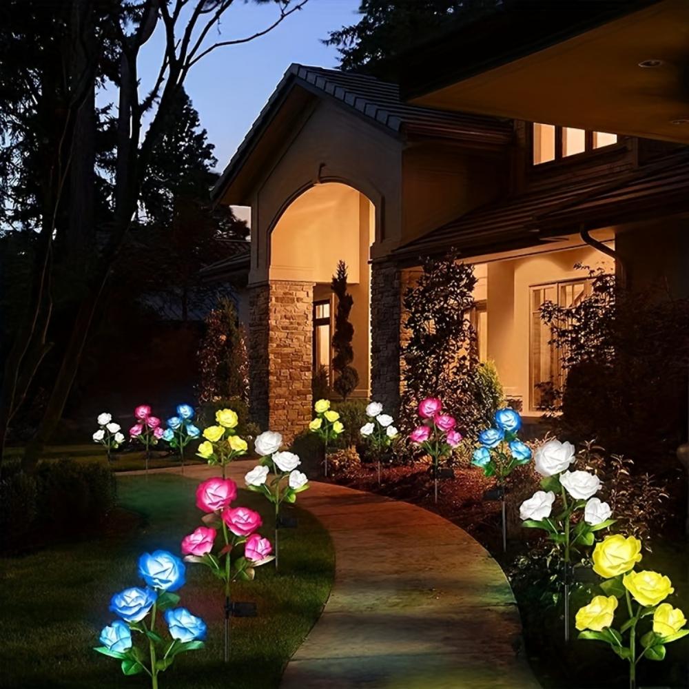 Solar Garden Lights - Outdoor Solar Lights, 7-Color Color Changing Rose Lights, Garden Decor, Enlarged Solar Panels, More Realistic Roses