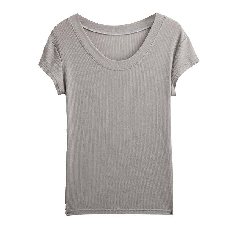 Round neck solid color loose lazy wind flying sleeves front shoulder short sleeves women slim and thin pure desire style high-end top