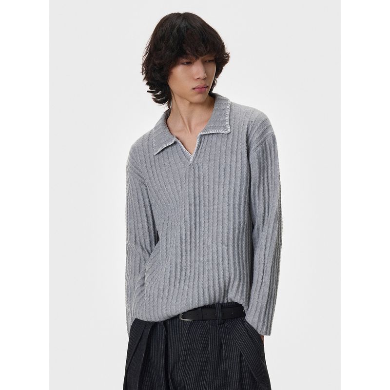 Blaexit Hand-Stitched Old Money Style Black V-Neck Striped Knit Sweater for Men, Early Autumn Regular Shoulder Long-Sleeve T-Shirt