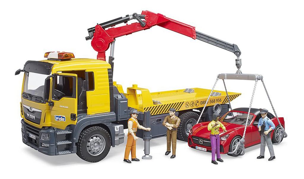 BRUDER MAN Tow Truck & BRUDER Roadster (RED)